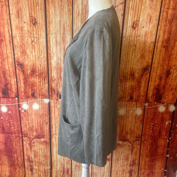Chico's grey sueded open front jacket size 2/Large (12) polyester - read desc. - Picture 3 of 8